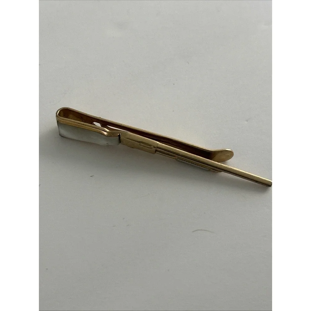 Vintage Swank ShotGun Tie Clip Pearl Gold Tone Western Cowboy Hunting 2.7 ''